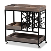 Baxton Studio Laine Modern Industrial Charcoal Finished Wood and Black Metal Wine Cart Baxton Studio restaurant furniture, hotel furniture, commercial furniture, wholesale dining room furniture, wholesale kitchen cart, classic kitchen cart
